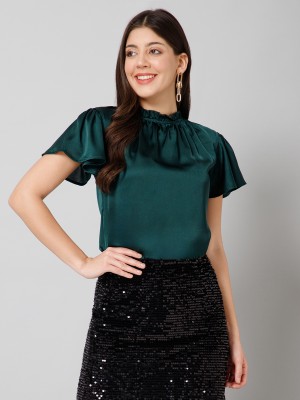 PURYS Party Solid Women Green Top