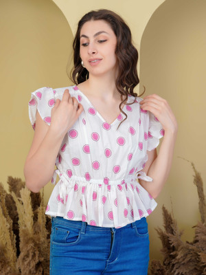 Threadflix Casual Polka Print Women Maroon Top