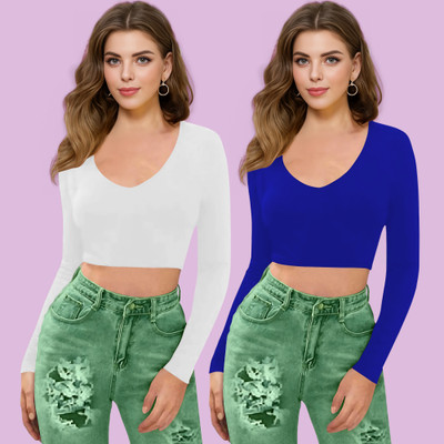 NAVYANKAA Casual Solid Women Blue Top