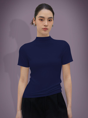 NAVYANKAA Casual Solid Women Dark Blue Top