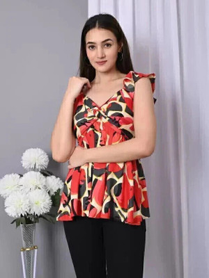 VYMO Casual Printed Women Red Top
