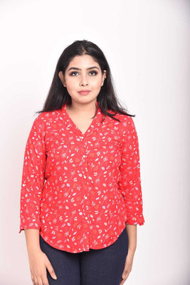the veriety villa Casual Printed Women Orange Top
