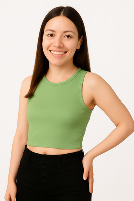 LILASTEX Casual Solid Women Light Green Top