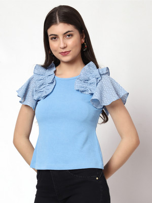 Prettify Casual Solid Women Light Blue Top