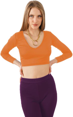 THE BLAZZE Casual Solid Women Orange Top