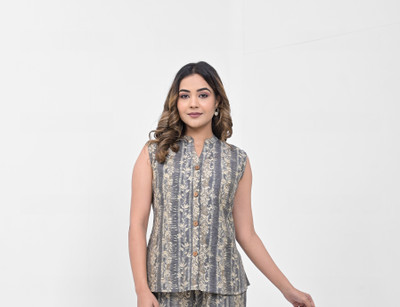 cotrel Casual Printed Women Grey, Beige, Gold Top