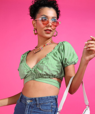 PRETTY LOVING THING Casual Solid Women Green Top