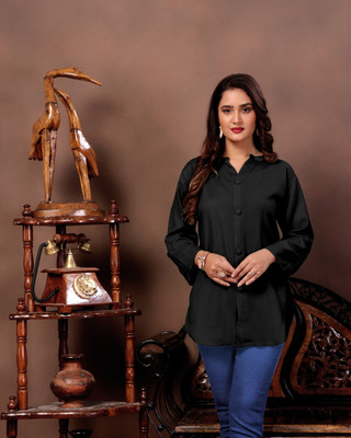FULPARI Casual Solid Women Black Top