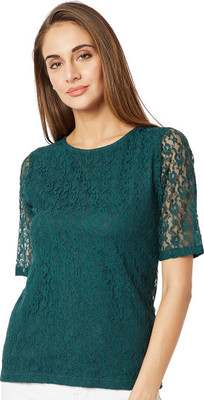 Miss Chase Party Half Sleeve Lace Women Green Top