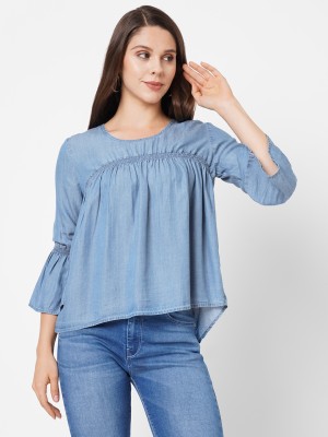 Pepe Jeans Casual Solid Women Blue Top