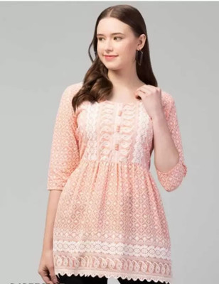 GLADLY Casual Embroidered Women Orange Top