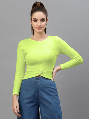 FBAR Casual Solid Women Green Top