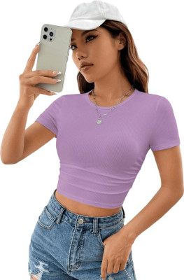 Moda Rapido Casual Solid Women Purple Top