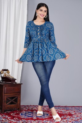 GANGFASHION Casual Printed Women Blue Top