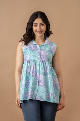 AARIKAARI Casual Printed Women Blue Top