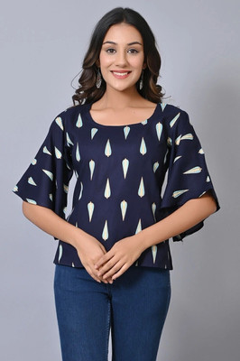 IQRAAR Casual Printed Women Blue Top