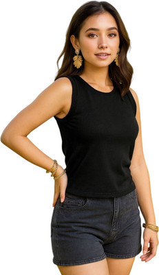 ALGARI CREATION Casual Solid Women Black Top
