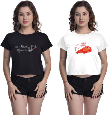 AmborisH Casual Printed Women Black Top