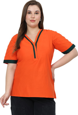 MASSIDESIGN Casual Color Block Women Orange Top