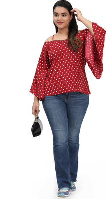HouseOfCommon Casual Polka Print Women Maroon Top