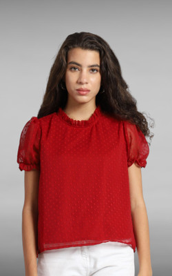 IHA TRENDZ Casual Self Design Women Red Top