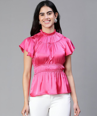 OXOLLOXO Casual Solid Women Pink Top