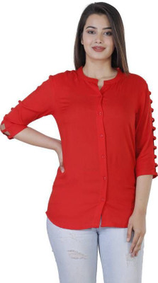 Himani sports Casual Solid, Self Design Women Red Top