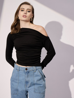 Uptownie Lite Casual Solid Women Black Top