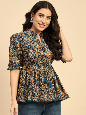 SANTOLIYA Casual Floral Print Women Black Top