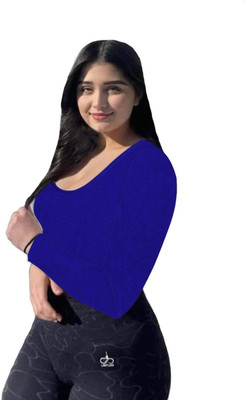 THE BLAZZE Casual Solid Women Dark Blue Top