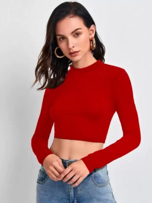 SAIOM Casual Solid Women Red Top