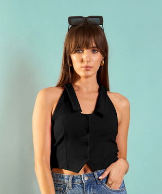 RARE Casual Solid Women Black Top