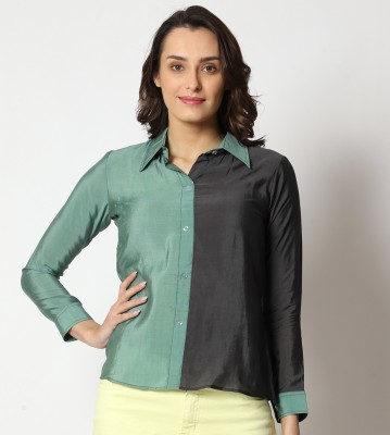 Prettify Casual Color Block Women Green Top