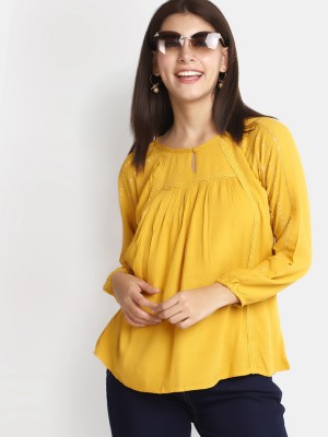 V-MART Casual Solid Women Yellow Top