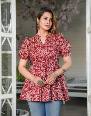 SHRI KRISHNA TEXTILE Party Printed Women Maroon Top