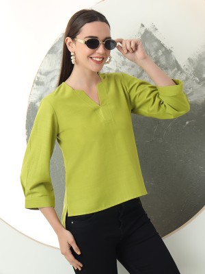 fithub Casual Self Design Women Green Top