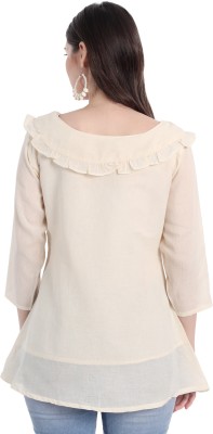 DealSeven Fashion Casual Embroidered Women Beige Top