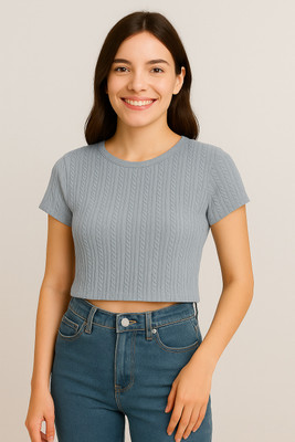 blluedart Casual Self Design Women Grey Top