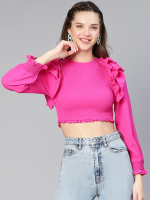 OXOLLOXO Casual Solid Women Pink Top