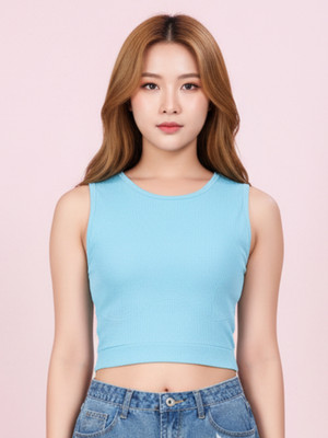 Hercill Party Solid Women Light Blue Top