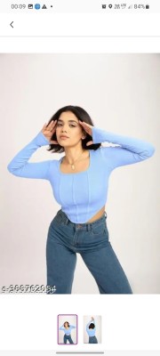 Vns Creations Casual Solid Women Light Blue Top
