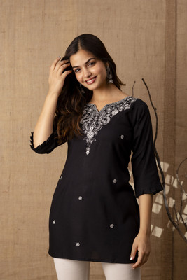 Sehrish Store Women Embroidered Cape Top Kurta(Black)