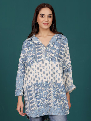 Varanga Casual Printed Women Blue Top