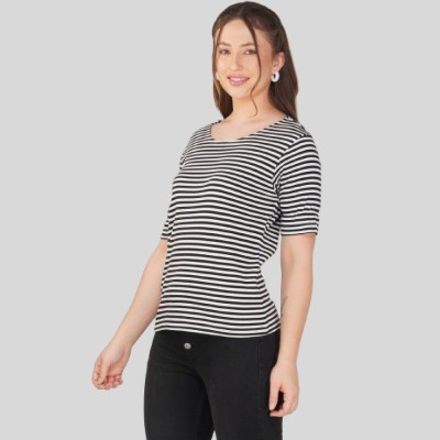 clovercrafty Casual Striped Women Black Top