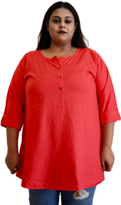 myplusfashion Casual Solid Women Red Top