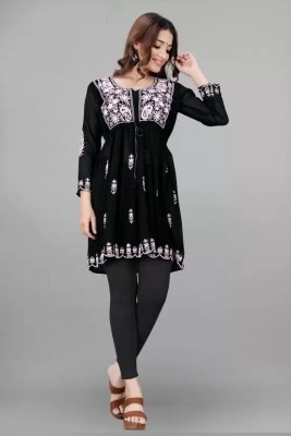 dashlani Casual Embroidered Women Black Top