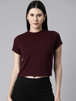 TWIN BIRDS Casual Solid Women Maroon Top