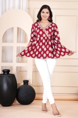 LH HANDICRAFTS Casual Printed Women Maroon Top