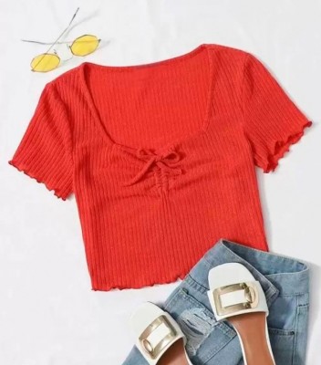 NQF Casual Self Design Women Red Top