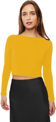 THE BLAZZE Casual Solid Women Yellow Top